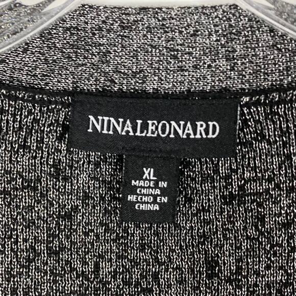 NWOT NINA LEONARD Cardigan XL Silver Black Sparkle Open Flared-Long-Sleeve - Picture 3 of 8
